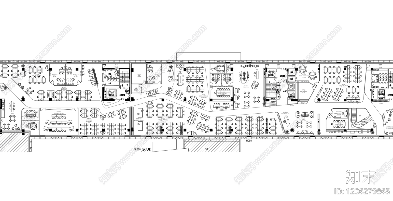 现代开放办公室cad施工图下载【ID:1206279865】