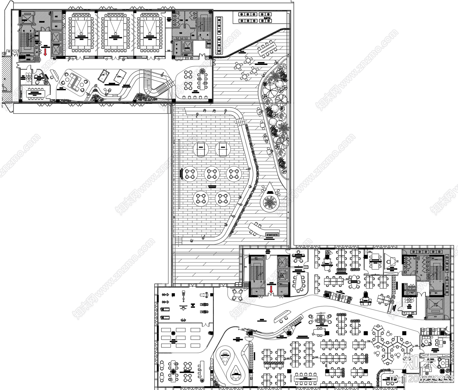 现代开放办公室cad施工图下载【ID:1206279953】