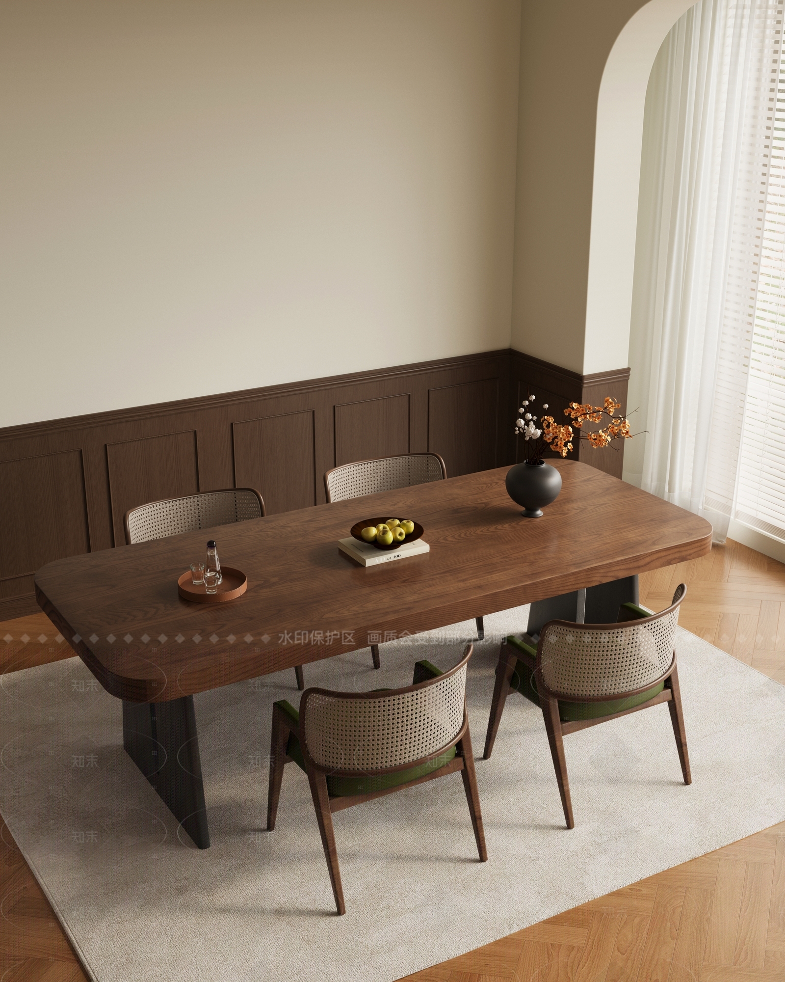 复古侘寂餐桌3D模型下载【ID:1206283598】