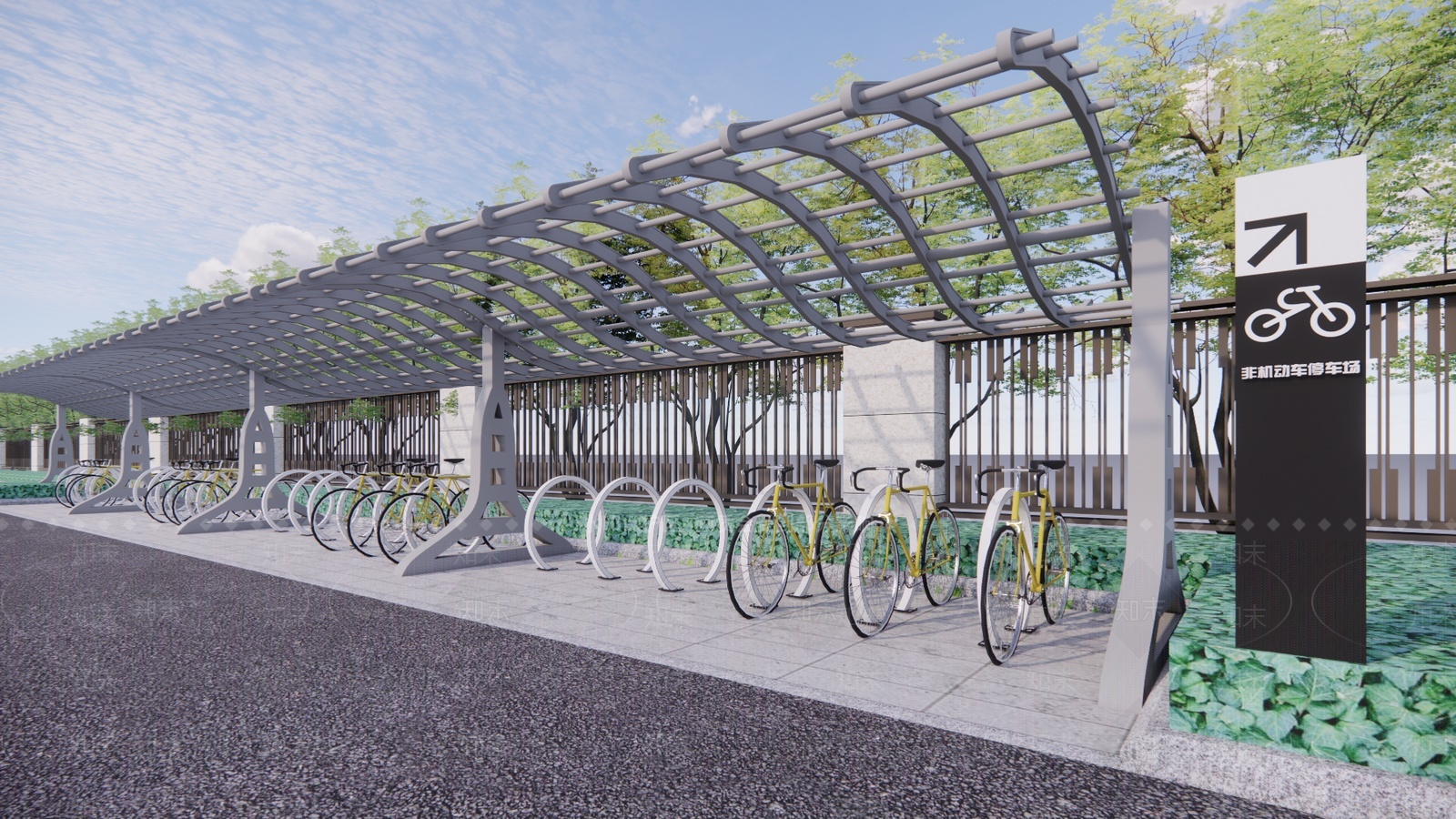 现代电动车自行车停车棚SU模型下载【ID:1206286380】