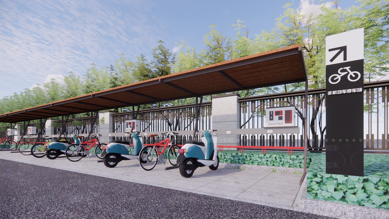 现代电动车自行车停车棚SU模型下载【ID:1206286355】