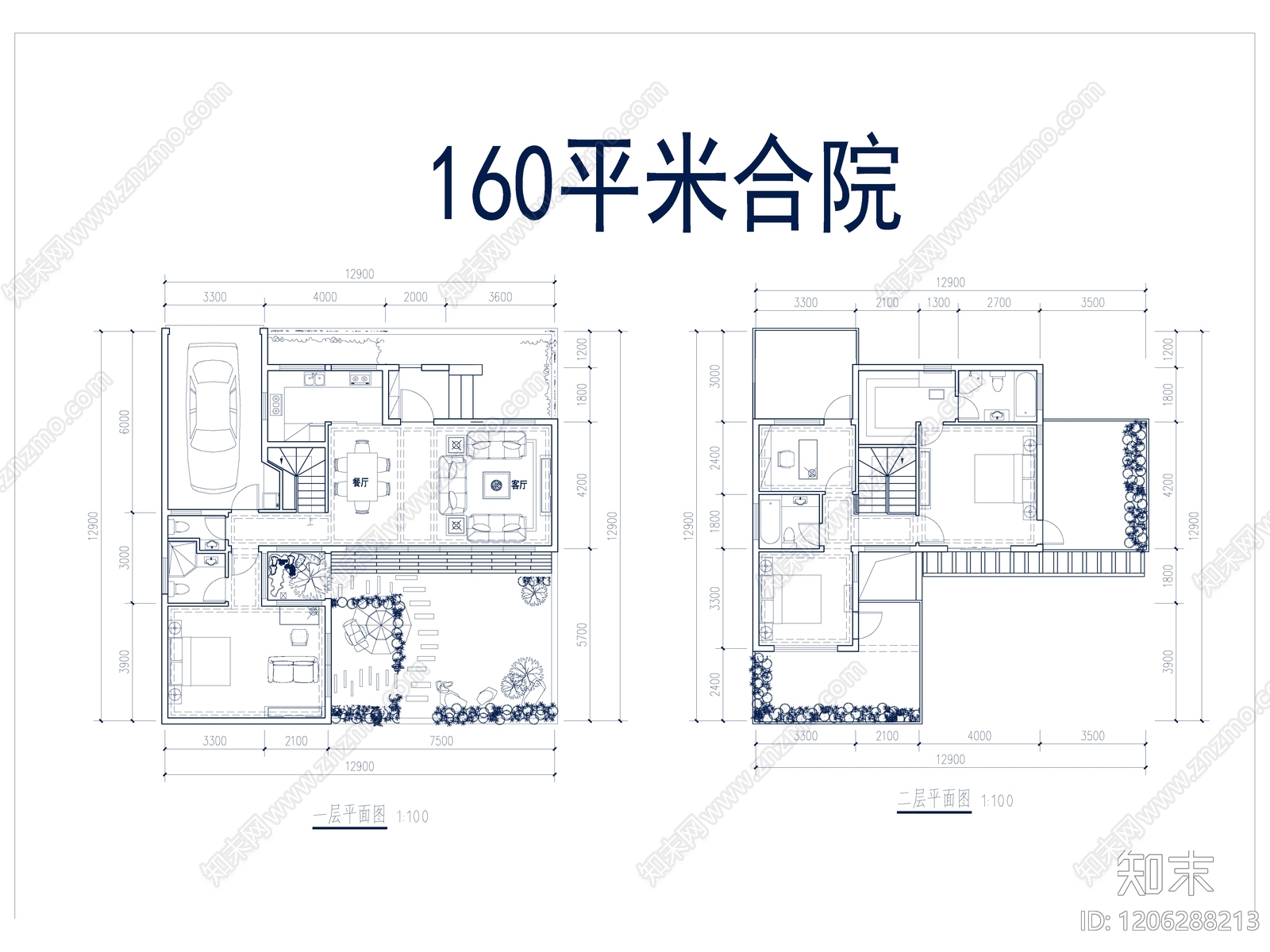 现代别墅建筑cad施工图下载【ID:1206288213】