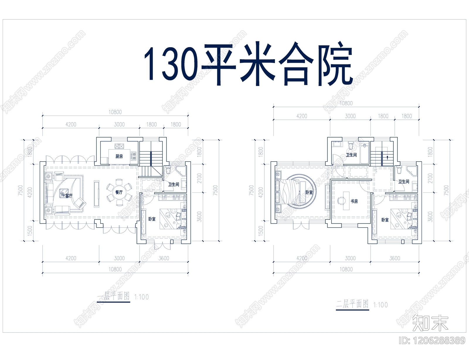 现代别墅建筑cad施工图下载【ID:1206288389】