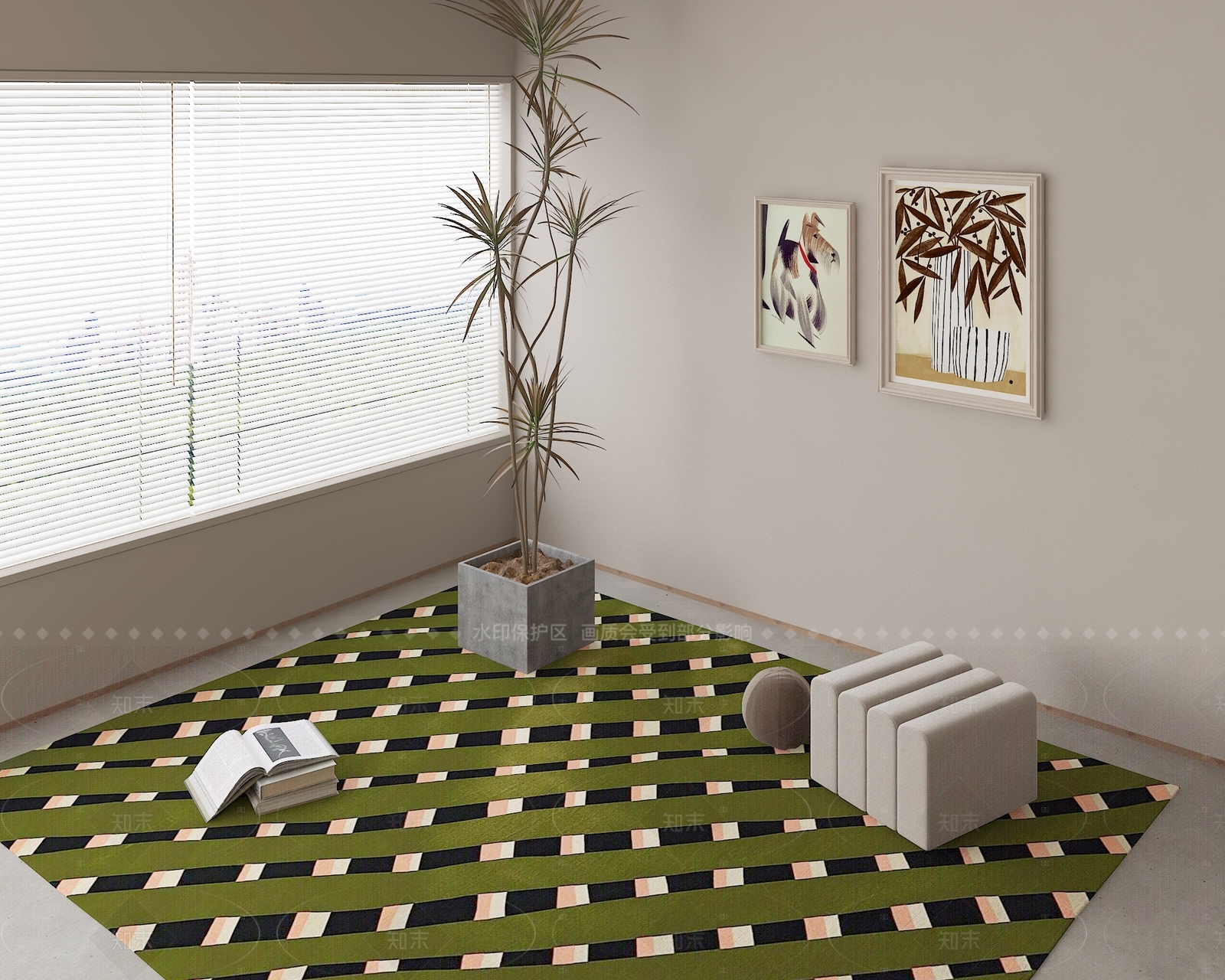 现代复古地毯3D模型下载【ID:1206290499】