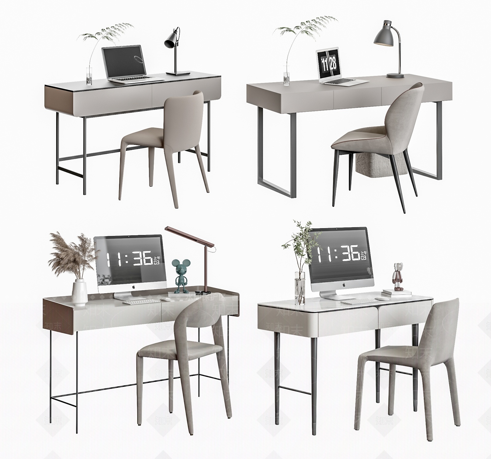 现代书桌椅组合3D模型下载【ID:1206290775】