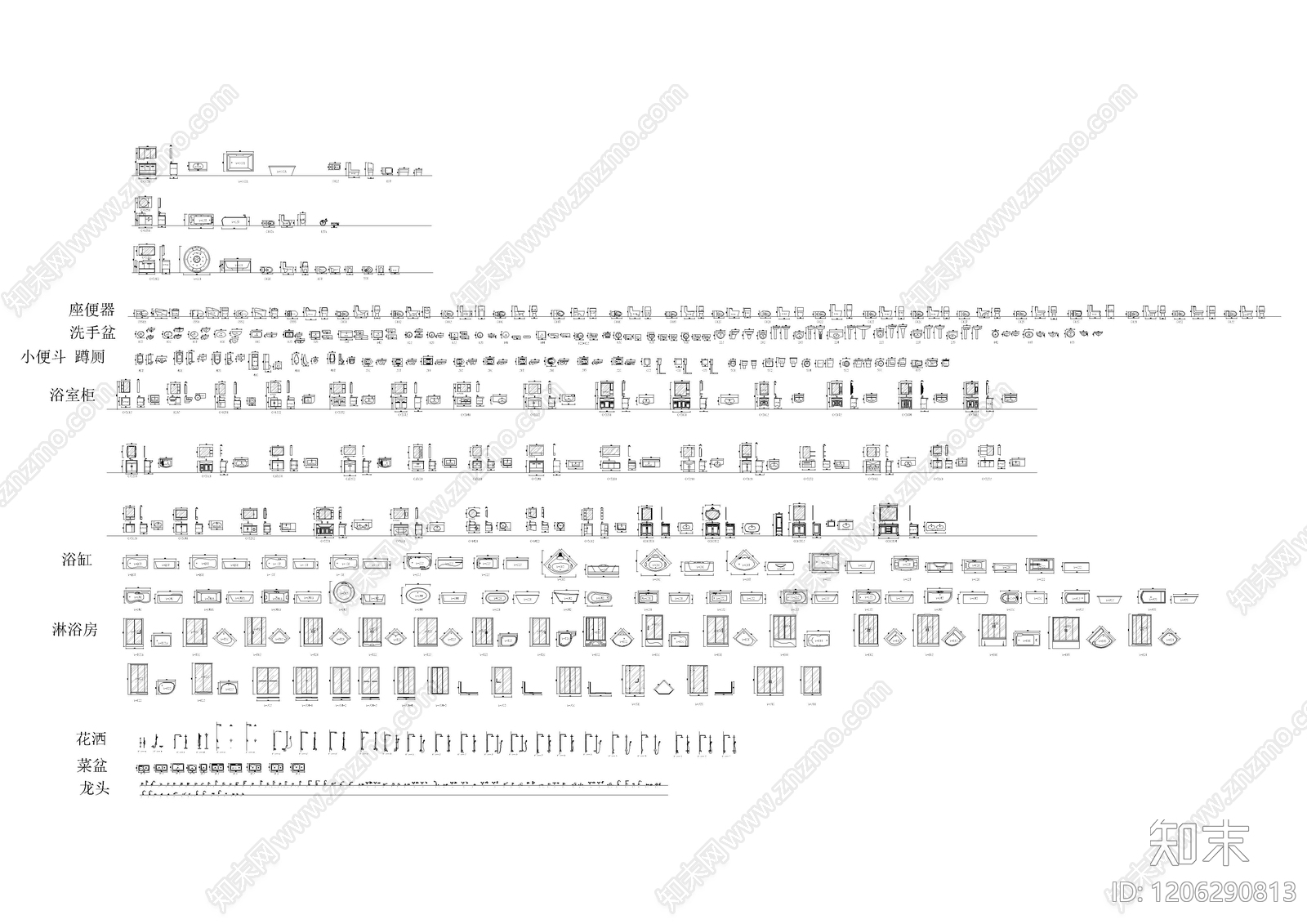 卫浴产品三视图cad施工图下载【ID:1206290813】