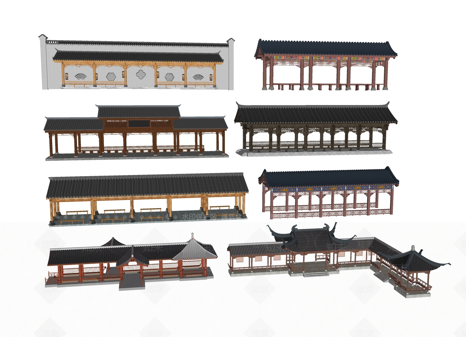 中式仿古长廊SU模型下载【ID:1206290882】