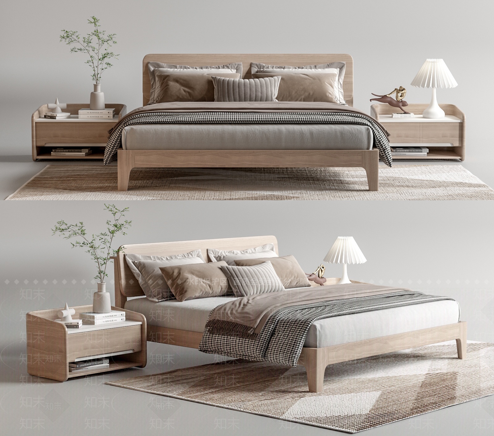 北欧实木双人床3D模型下载【ID:1206290975】