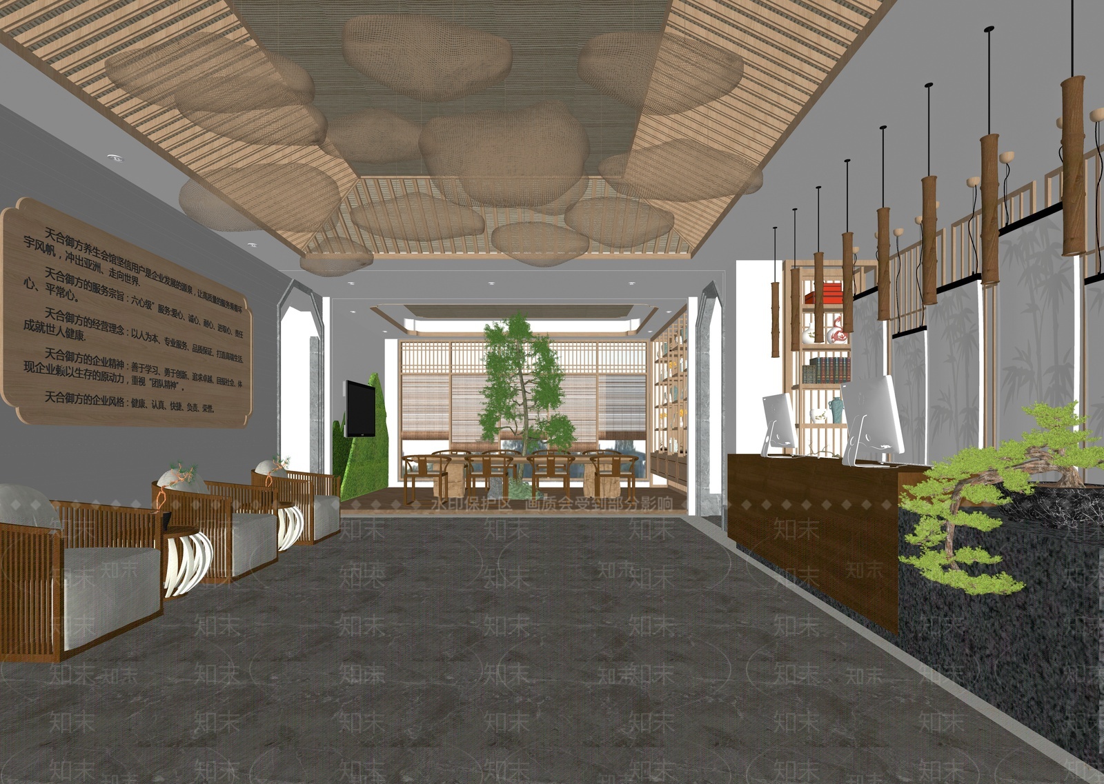 新中式酒店大堂SU模型下载【ID:1206291479】