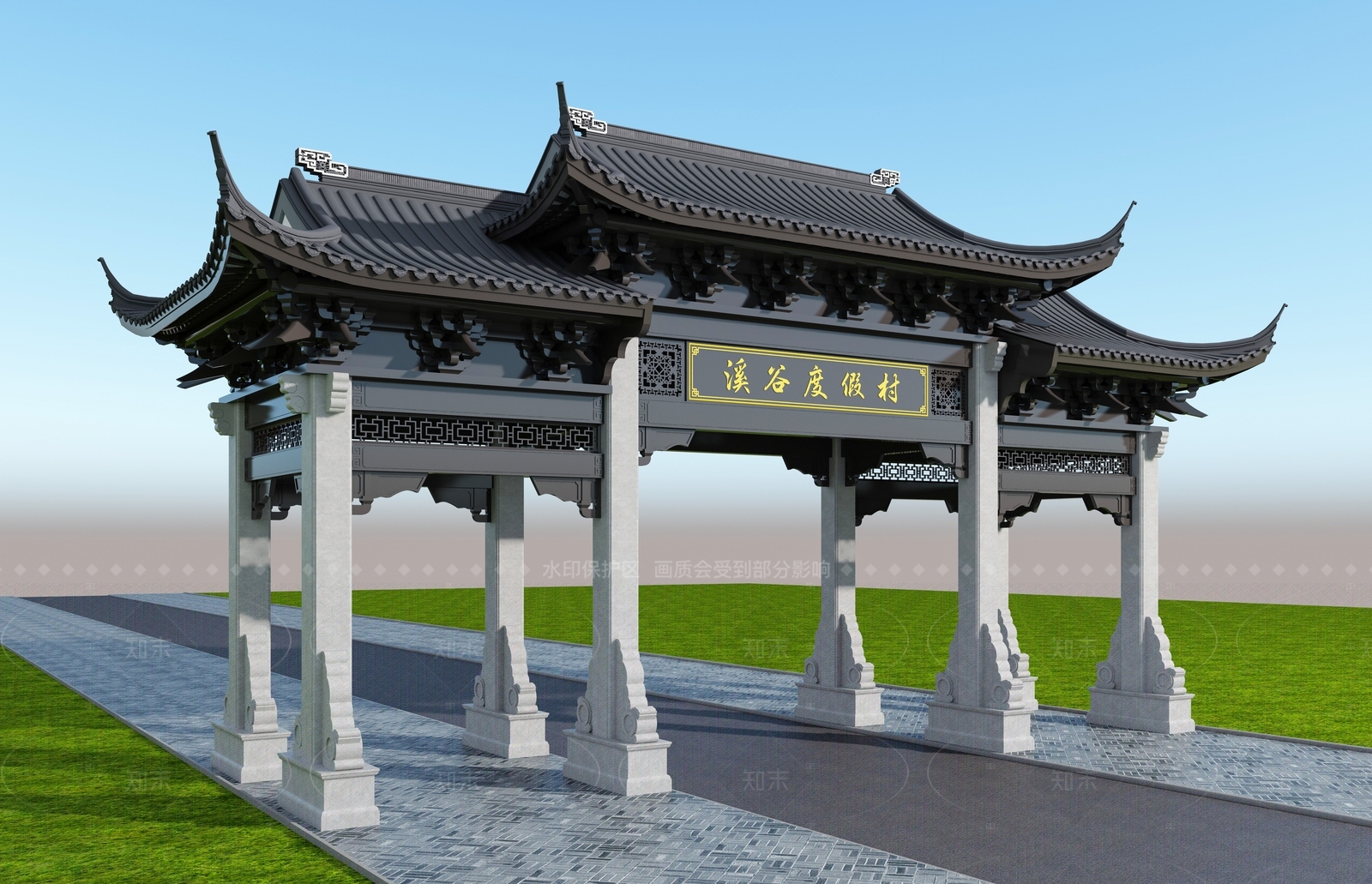 中式新中式牌楼牌坊3D模型下载【ID:1206292979】