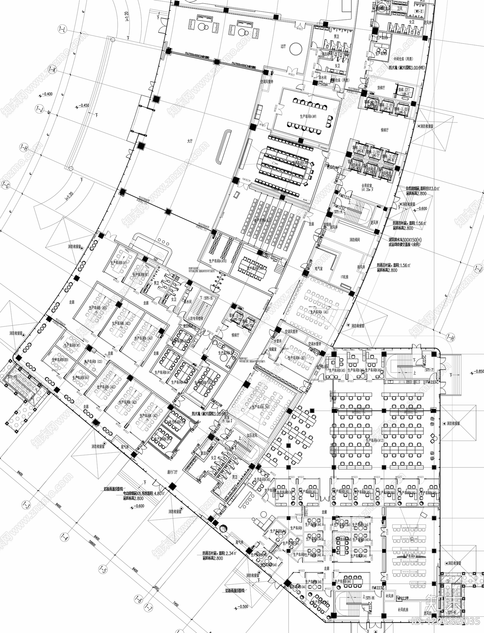 现代开放办公室cad施工图下载【ID:1206293035】