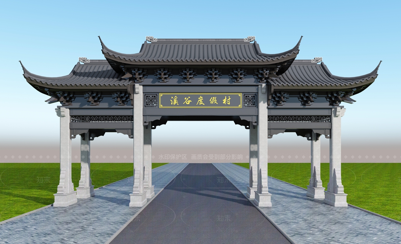 中式新中式牌坊牌楼SU模型下载【ID:1206293008】