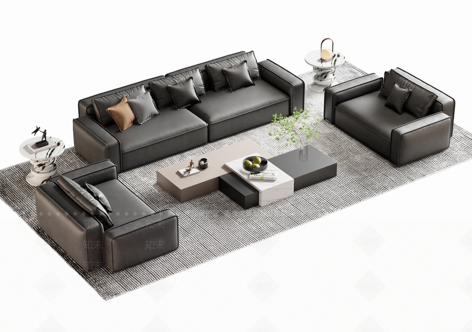 现代沙发茶几组合3D模型下载【ID:1206293477】