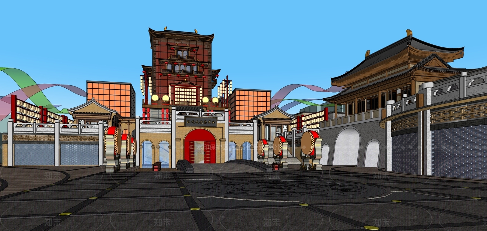 中式复古古建筑SU模型下载【ID:1206294402】