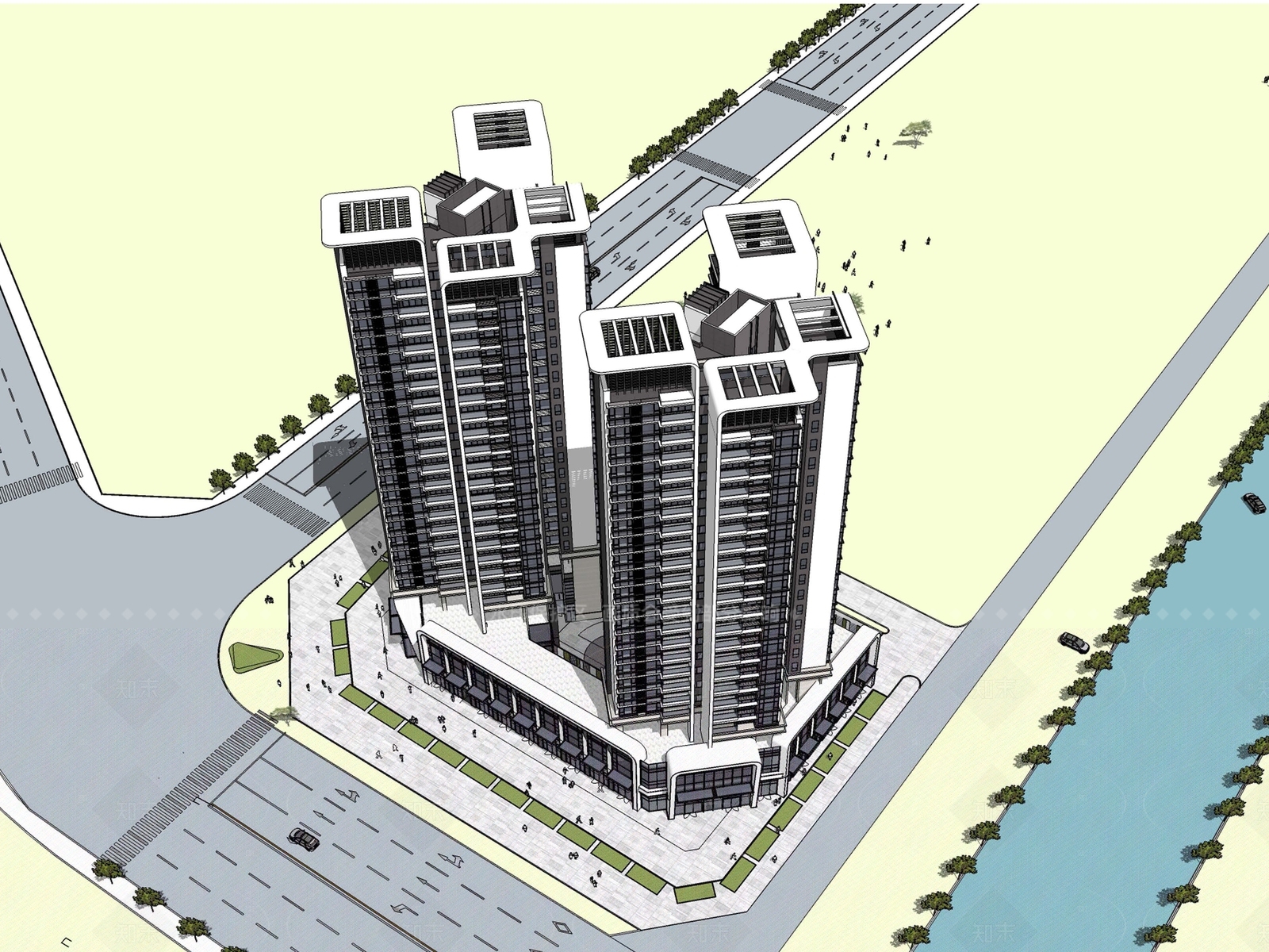 现代简约小区建筑SU模型下载【ID:1206295546】