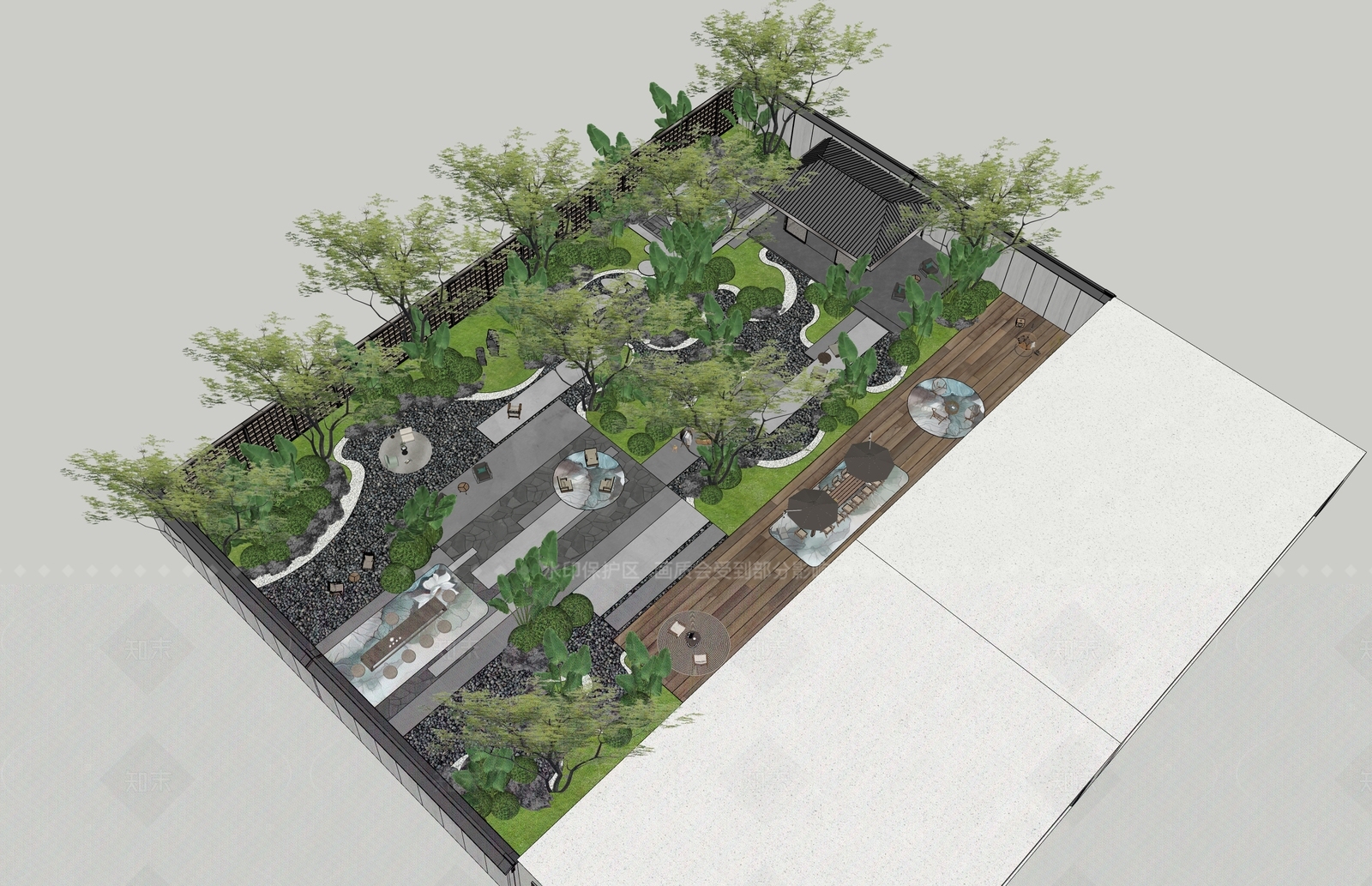 现代新中式别墅庭院SU模型下载【ID:1206299893】
