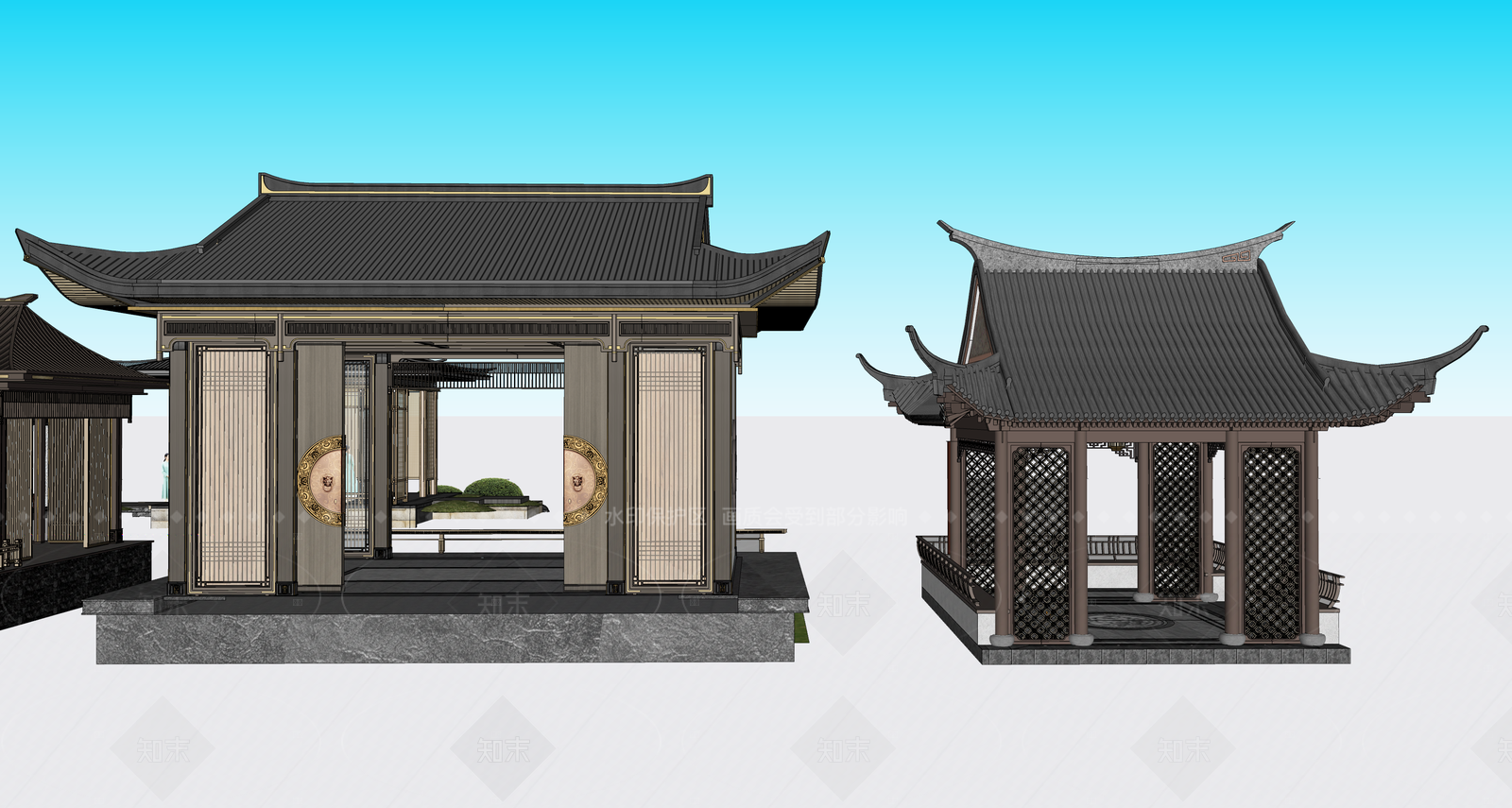 中式新中式廊架SU模型下载【ID:1206300776】