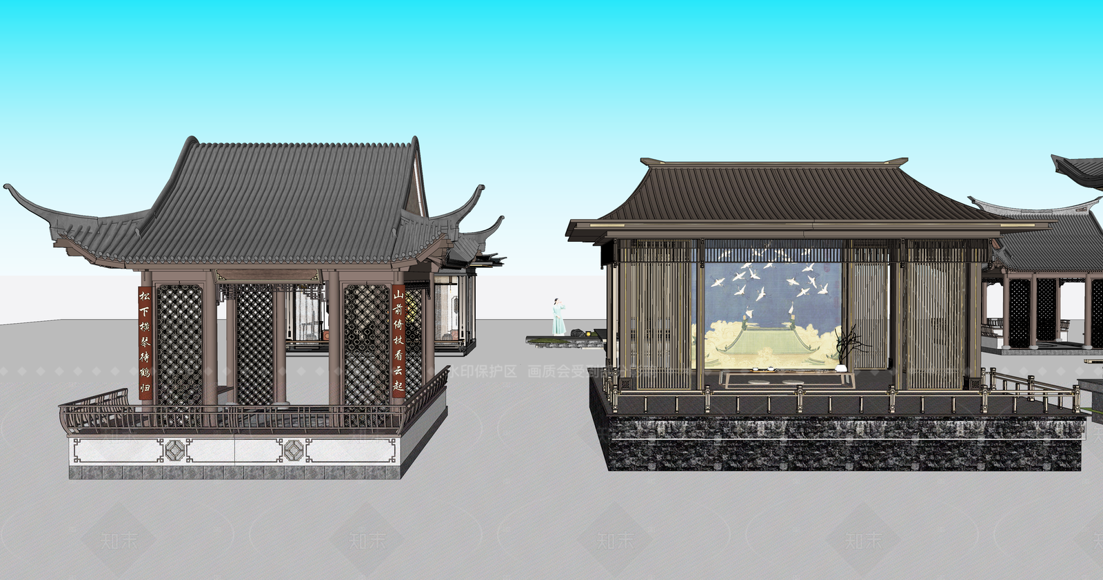 中式新中式廊架SU模型下载【ID:1206300776】