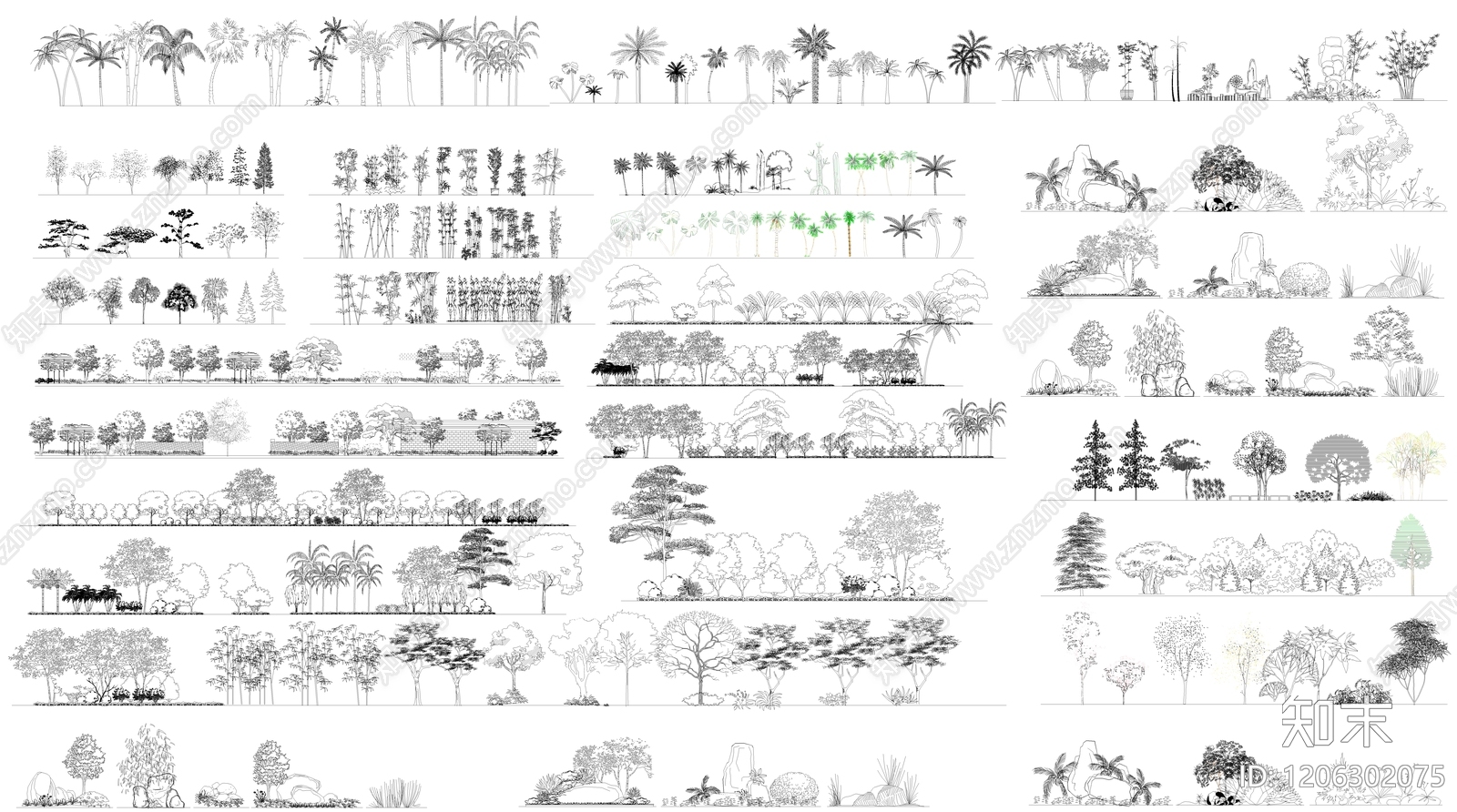 现代新中式绿植施工图下载【ID:1206302075】