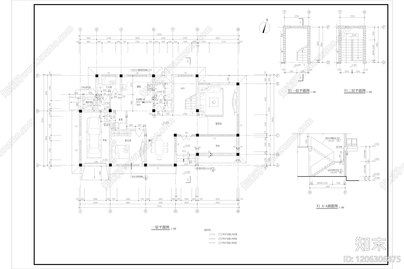新中式中古民宿建筑施工图下载【ID:1206306875】