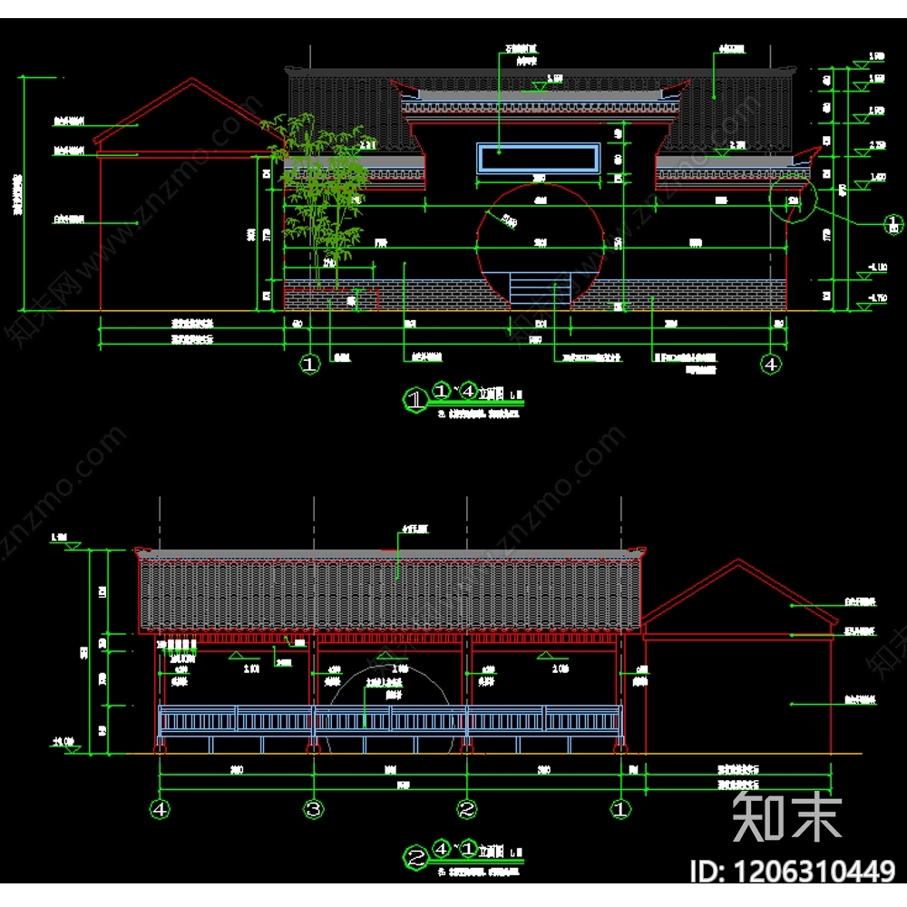 新中式中式廊架施工图下载【ID:1206310449】