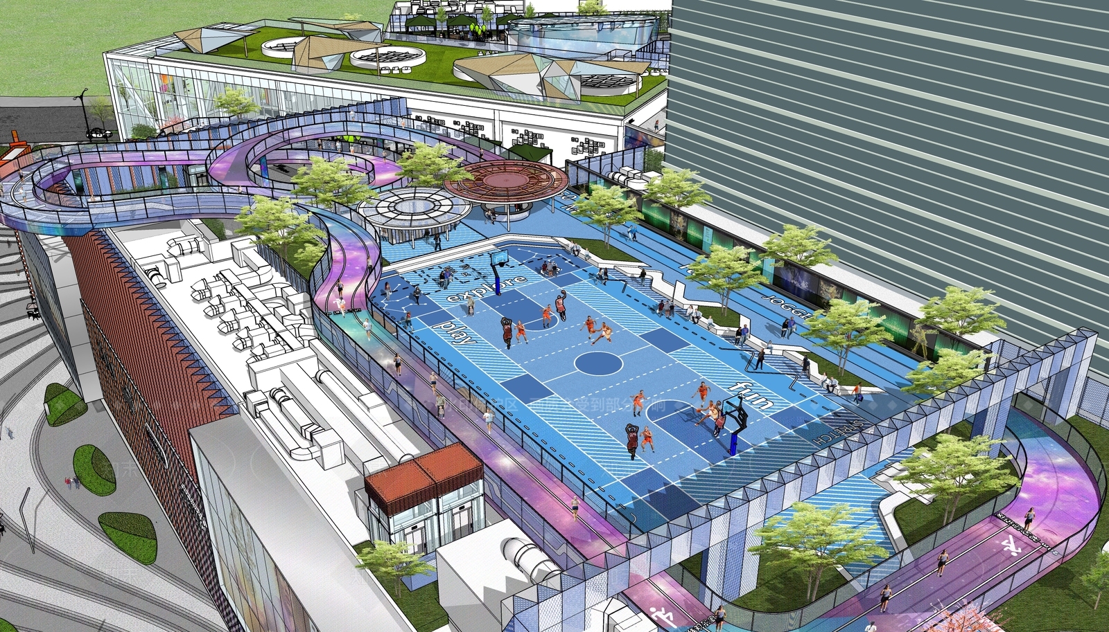 现代商场建筑SU模型下载【ID:1206312150】