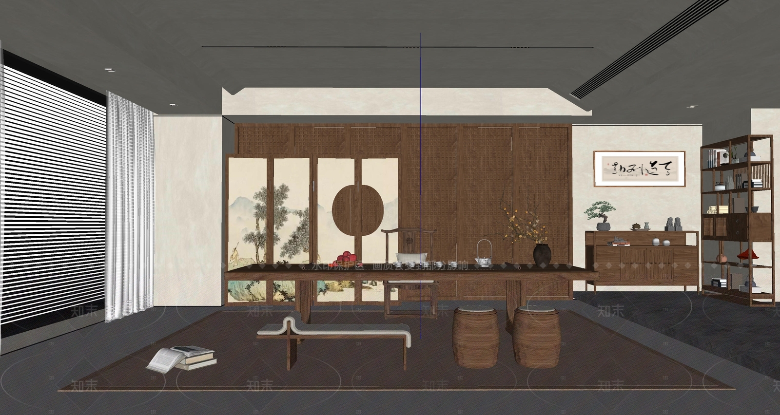 新中式日式茶室SU模型下载【ID:1206314523】