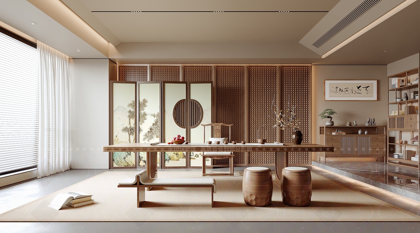 新中式日式茶室SU模型下载【ID:1206314523】