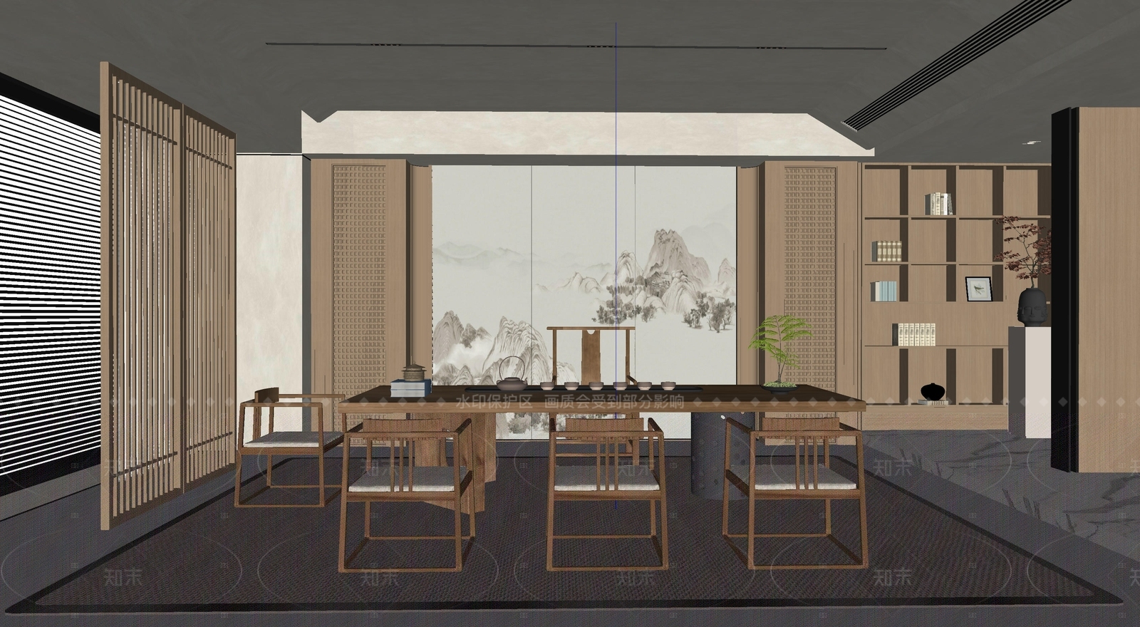 新中式日式茶室SU模型下载【ID:1206314603】