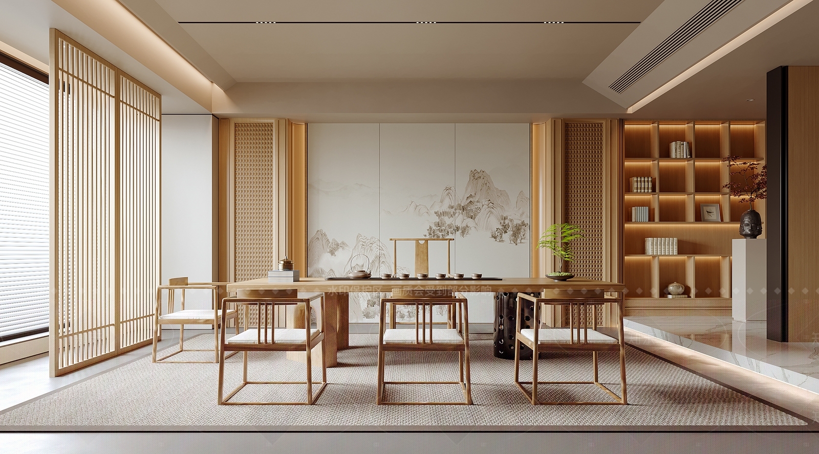 新中式日式茶室SU模型下载【ID:1206314603】