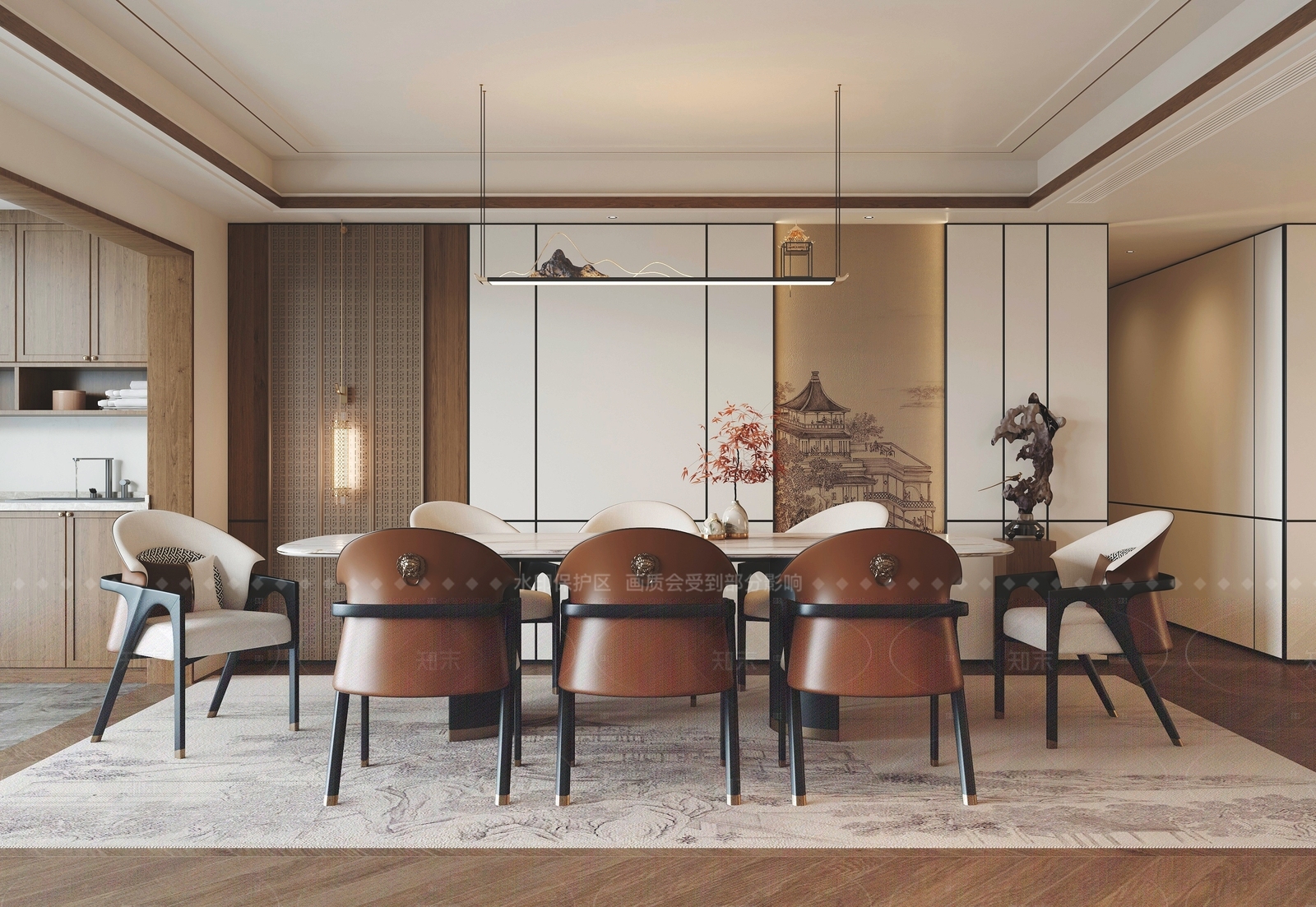 新中式家居餐厅3D模型下载【ID:1206316944】