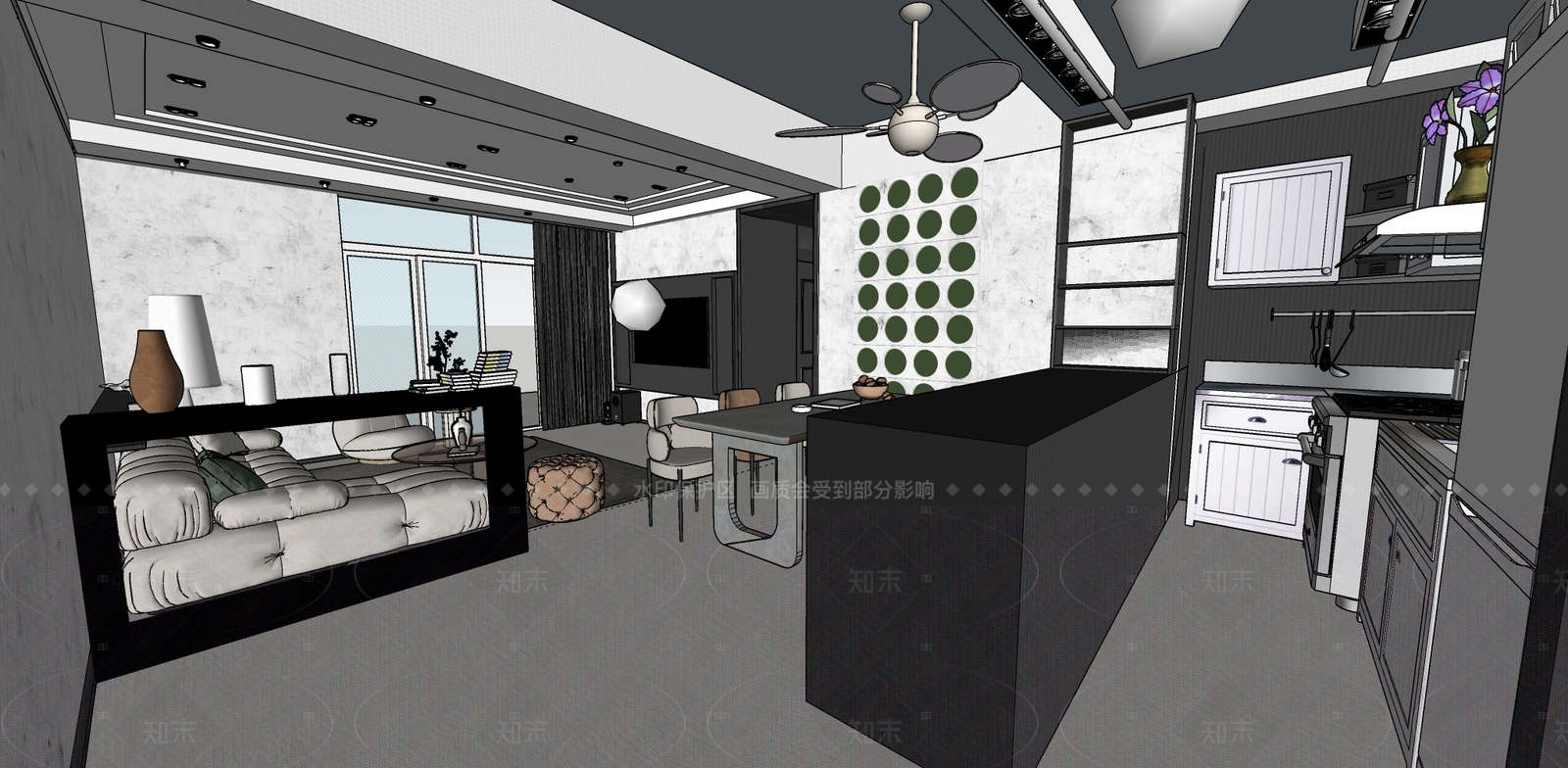 现代家居客厅SU模型下载【ID:1206319038】