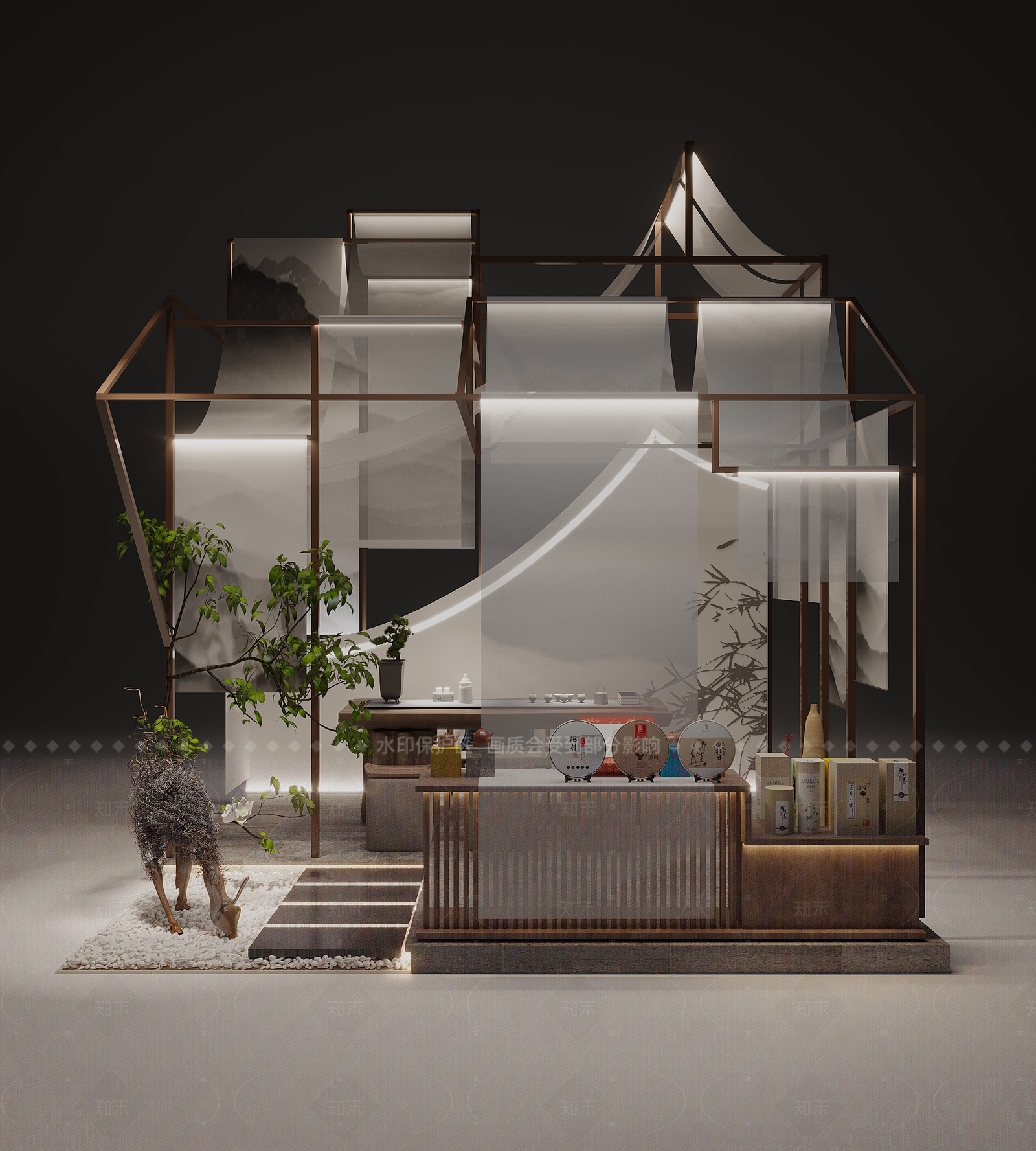 新中式艺术展厅3D模型下载【ID:1206322623】