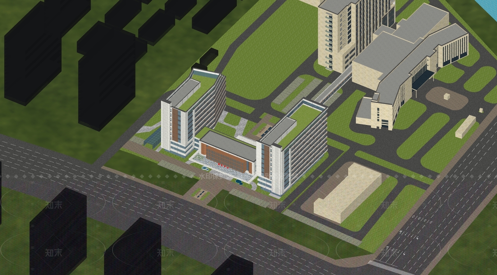 现代新中式医院建筑SU模型下载【ID:1206323261】