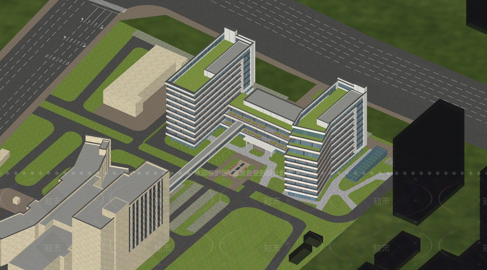 现代新中式医院建筑SU模型下载【ID:1206323261】