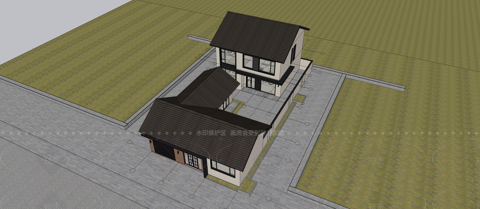 现代新中式别墅SU模型下载【ID:1206323978】
