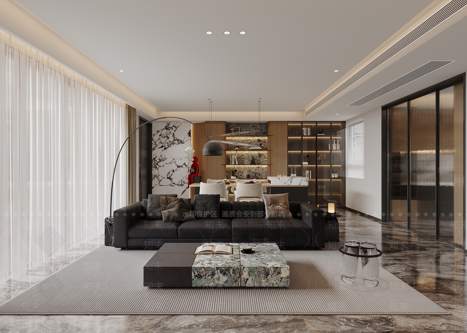 复合式餐桌（带岛台）岛台3D模型下载【ID:1227428860】
