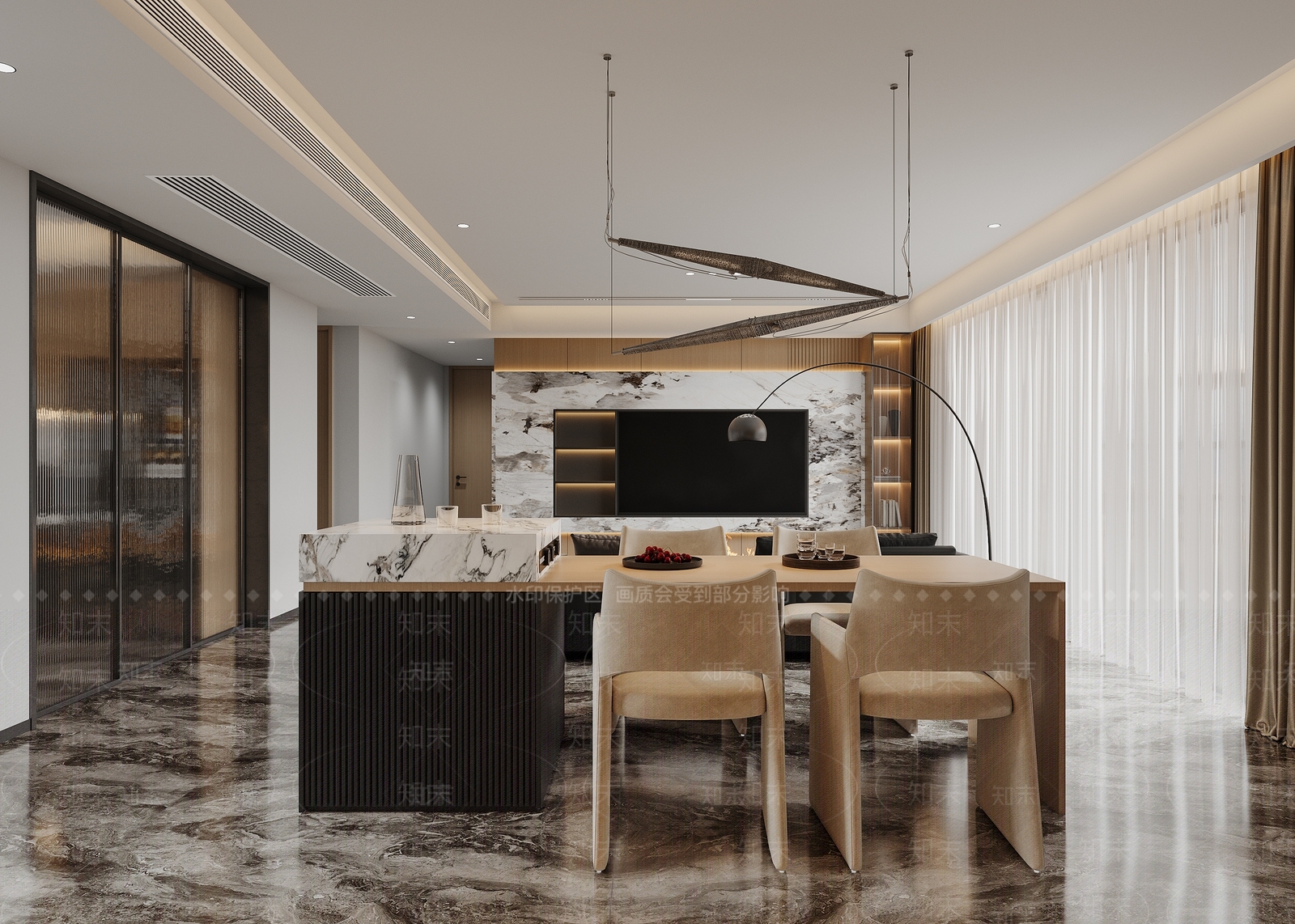 复合式餐桌（带岛台）岛台3D模型下载【ID:1227428860】