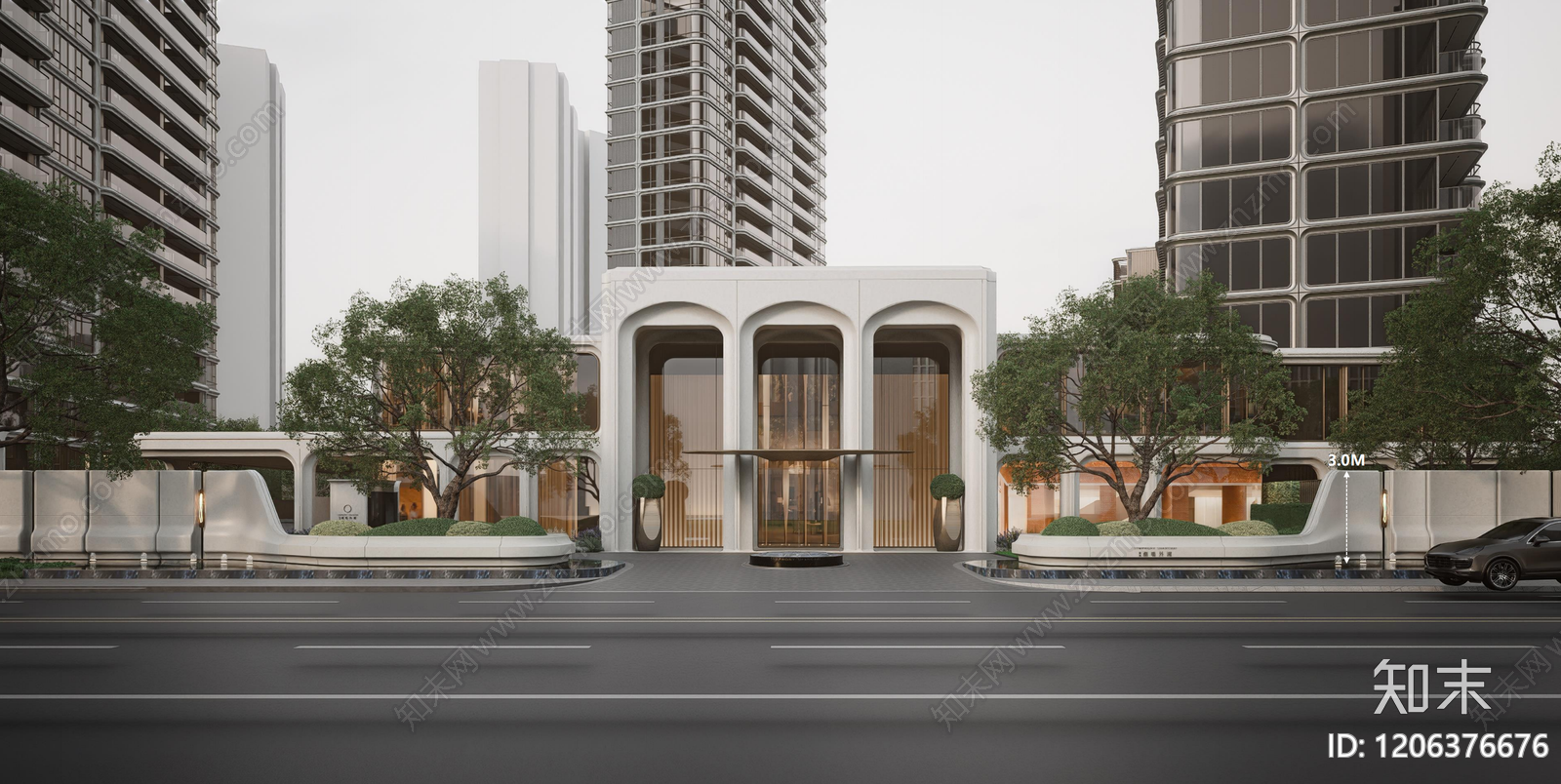 现代极简小区景观下载【ID:1206376676】