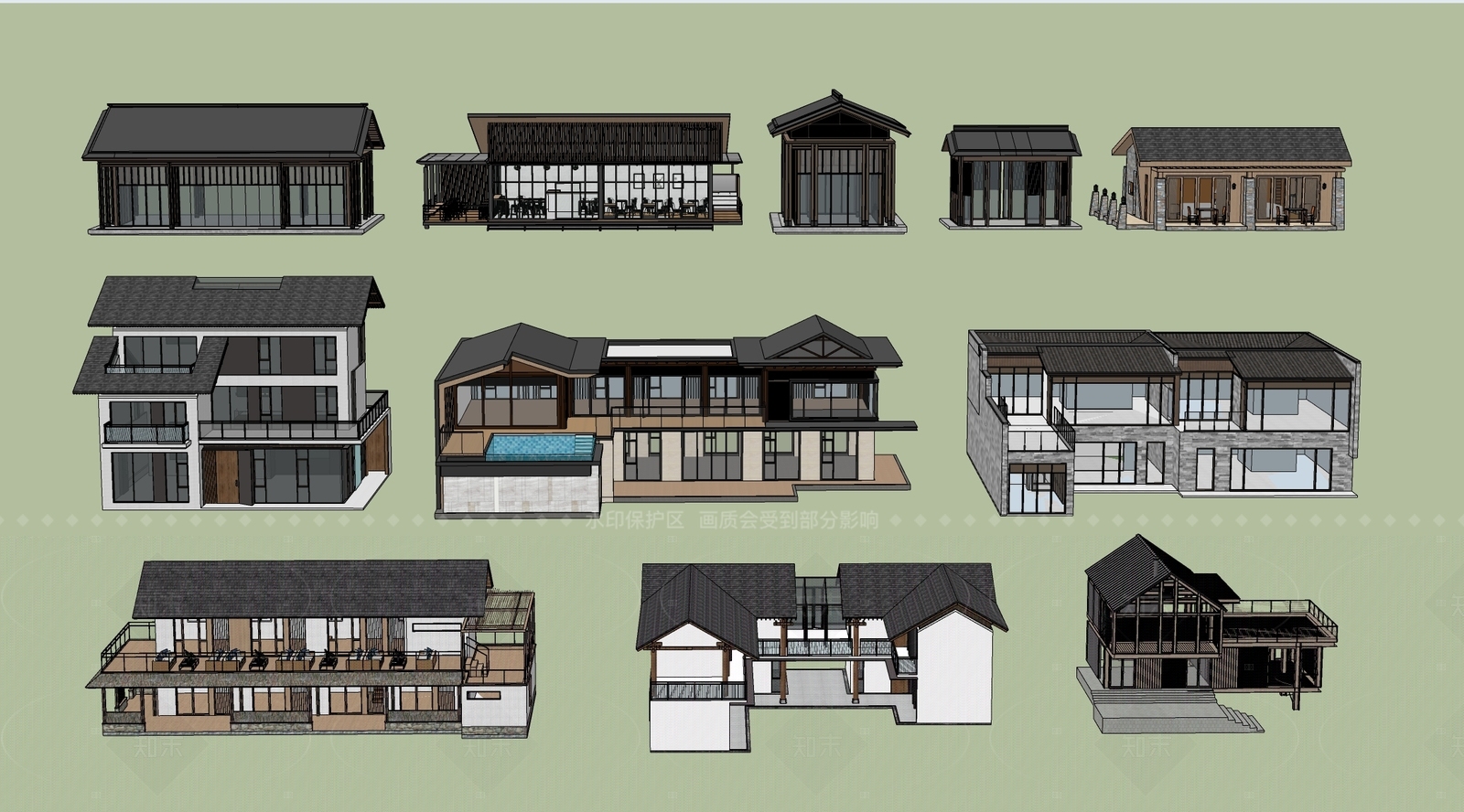 现代民宿建筑SU模型下载【ID:1206336865】