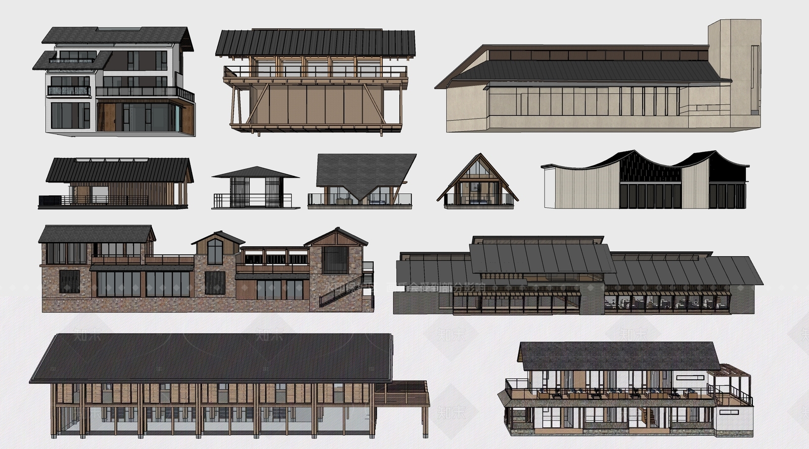 现代民宿建筑SU模型下载【ID:1206337143】