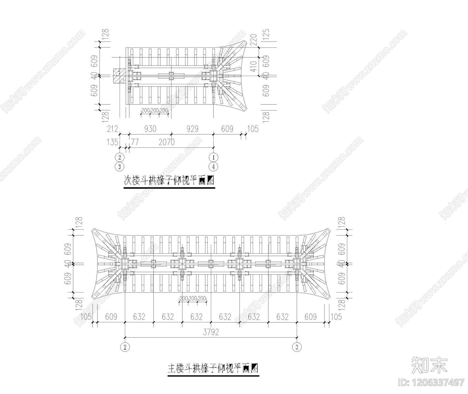 仿古建筑cad施工图下载【ID:1206337497】