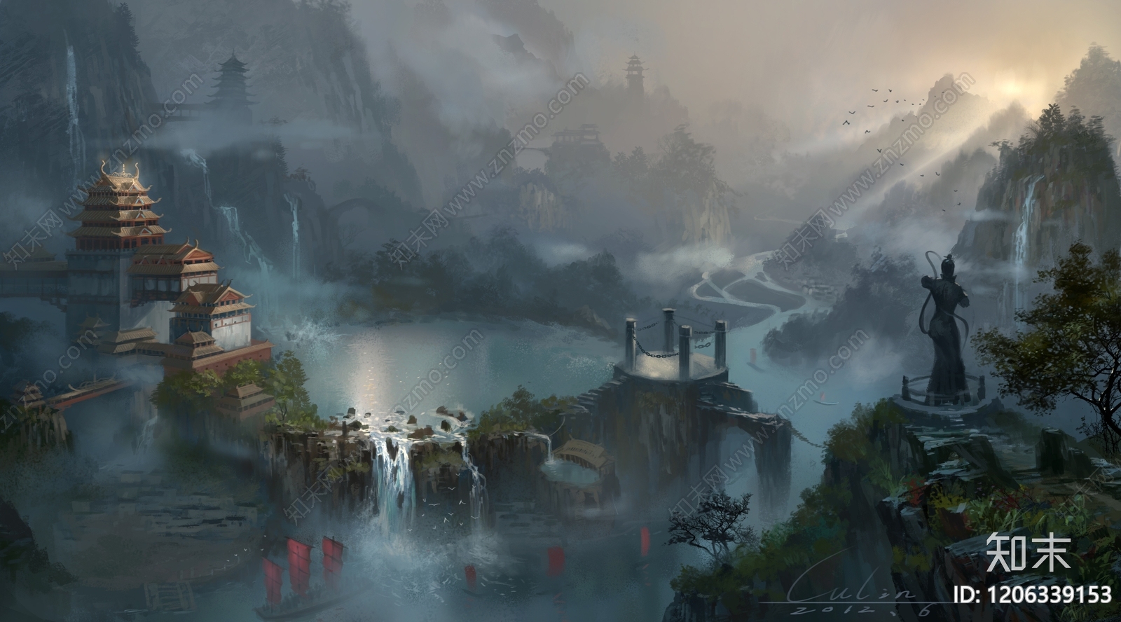 中式建筑群贴图下载【ID:1206339153】