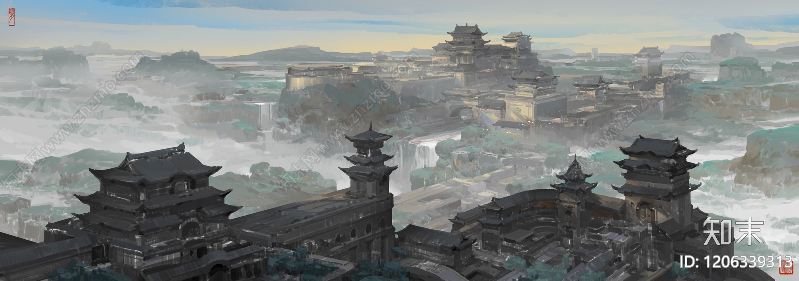 中式建筑群贴图下载【ID:1206339313】