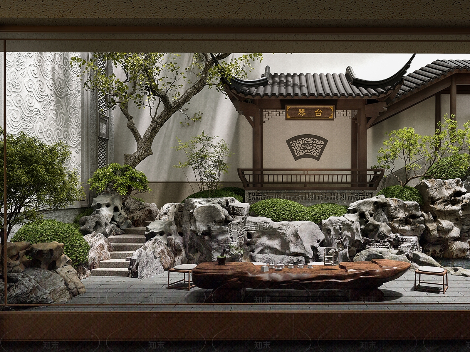 中式新中式别墅庭院SU模型下载【ID:1206340009】