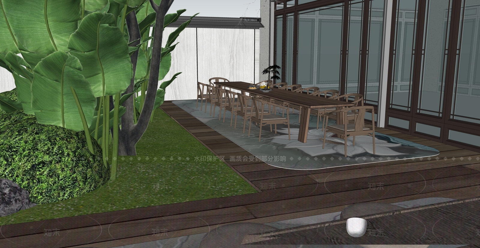 现代新中式别墅庭院SU模型下载【ID:1206341741】