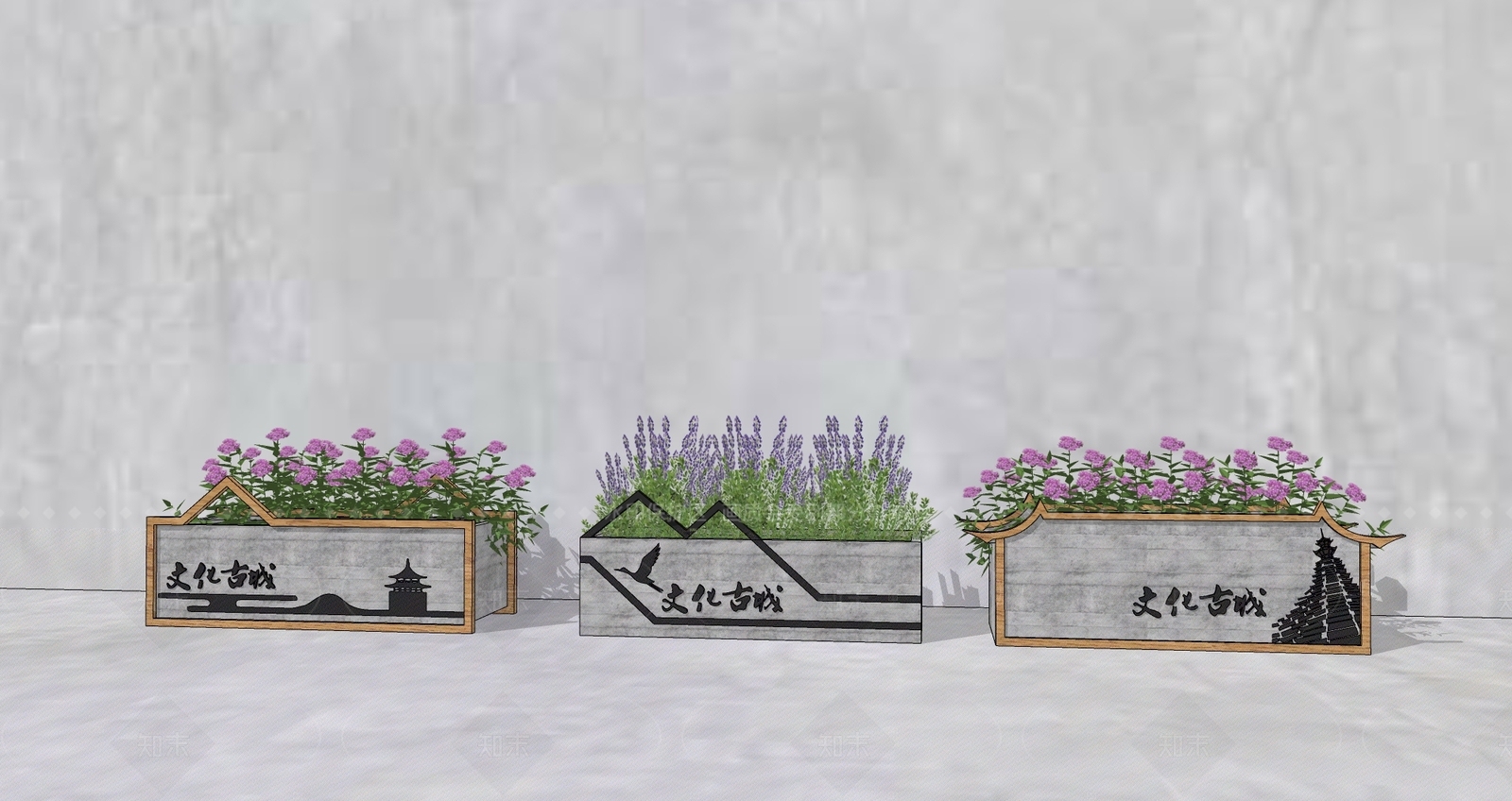 新中式花钵花器SU模型草图