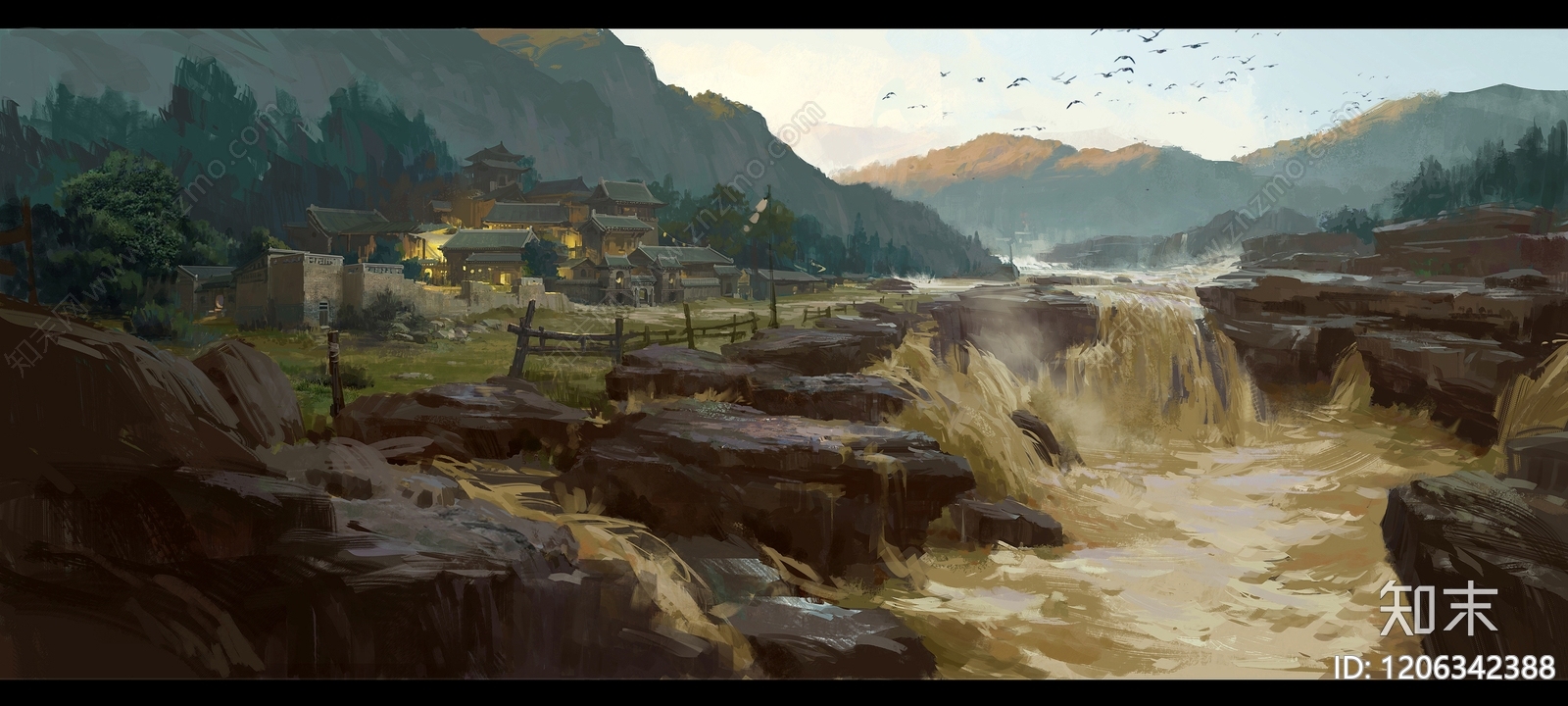 中式建筑群贴图下载【ID:1206342388】