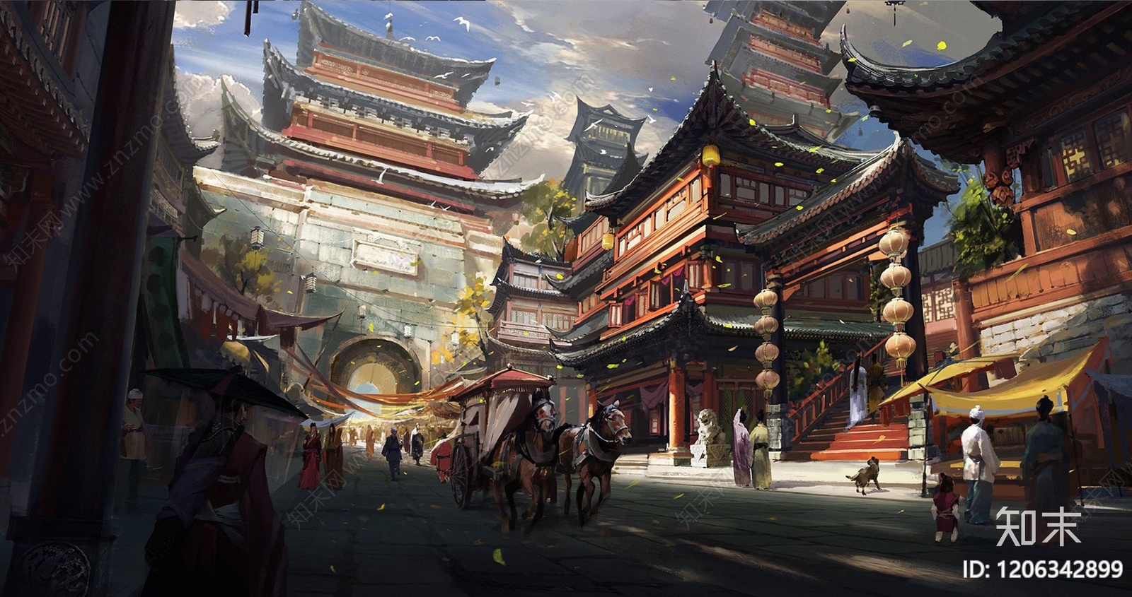 现代中式建筑群贴图下载【ID:1206342899】