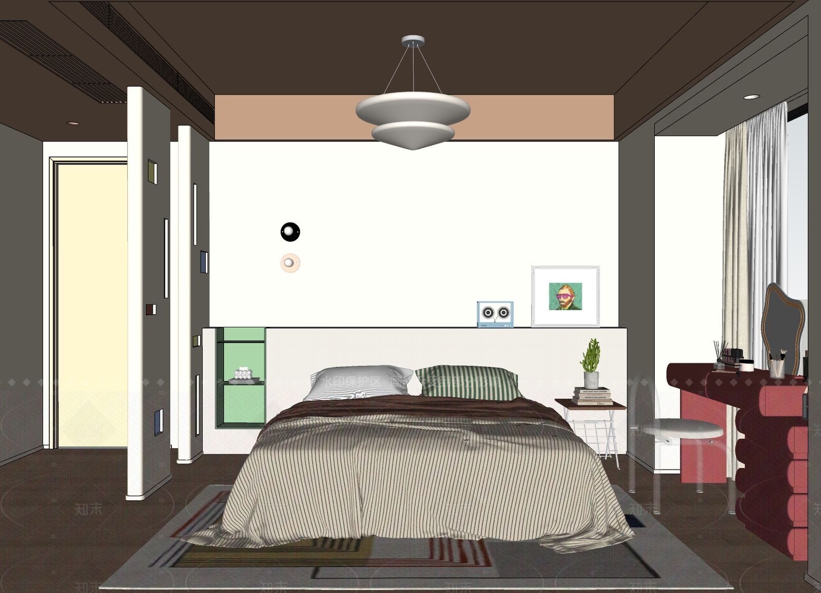 中古奶油家居卧室SU模型下载【ID:1206346596】